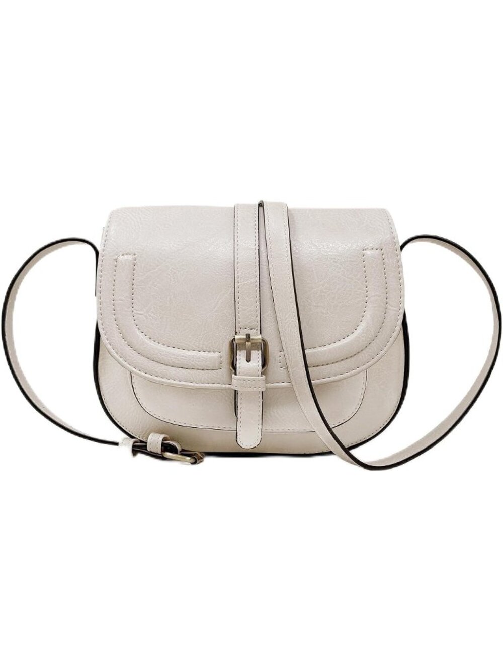Women's White Vintage Vegan Leather Small Saddle Boho Satchel Crossbody Handbag